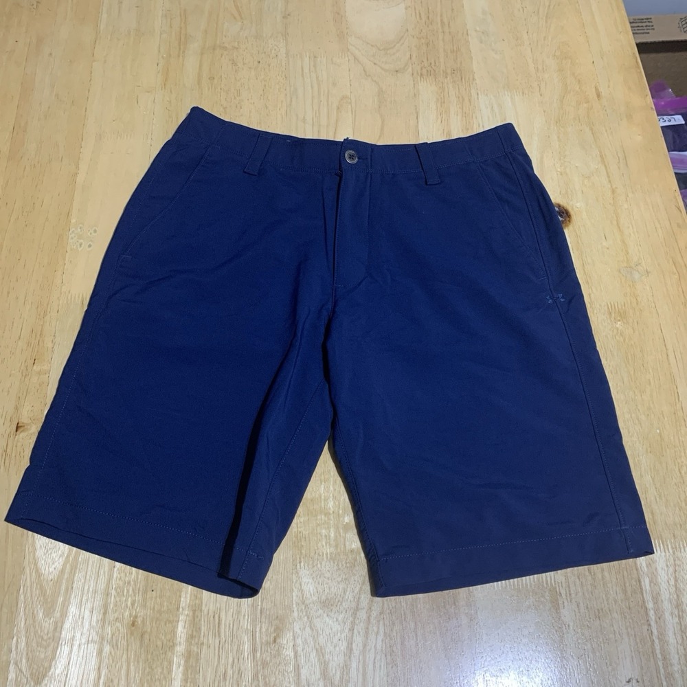 Under Armour Chino Shorts Men's 34 Blue Flat Front 10" Inseam Polyester Blend